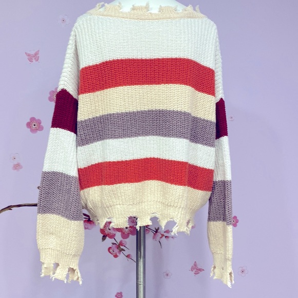 Shein Fringe Cropped Stylish Women's Oversized Sweater Size M Cool Design ! - Picture 3 of 8